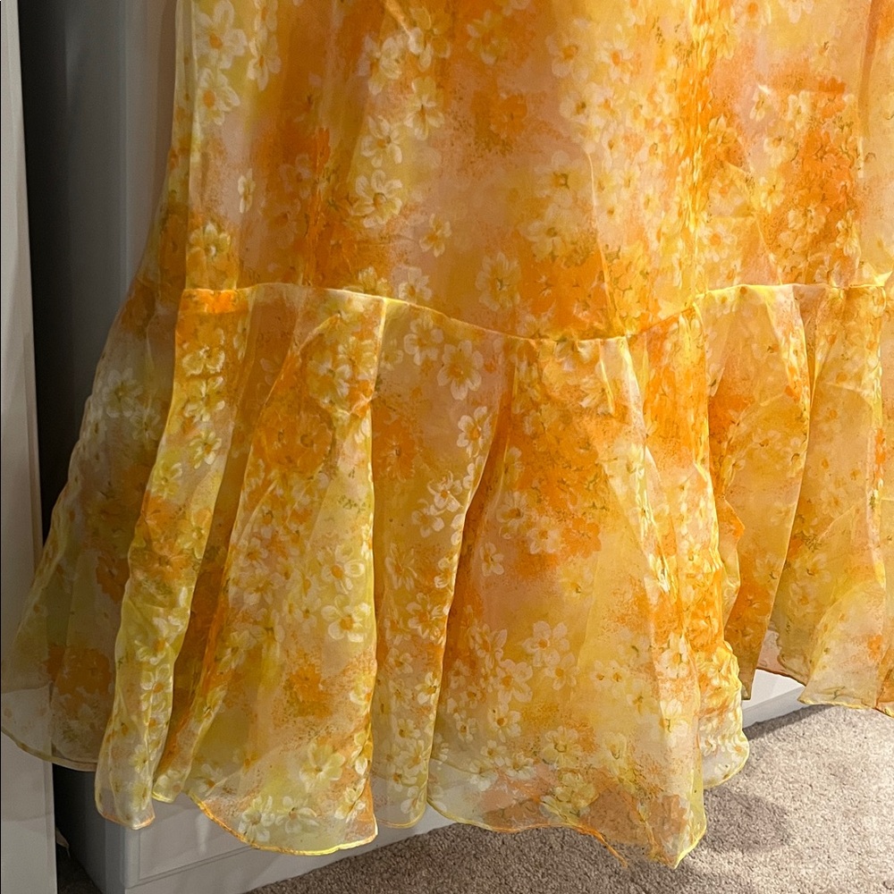 Vintage 70’s Floral Yellow Chiffon Maxi Dress - Picture 3 of 13
